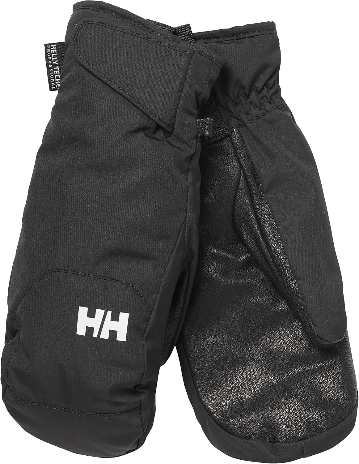 Un par de manoplas negras Helly Hansen Swift HT en la nieve, con el logo HH visible.