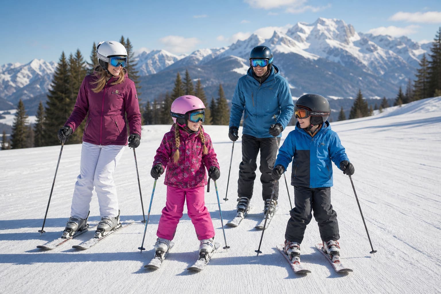 Familia esquiando junta en Sierra Nevada