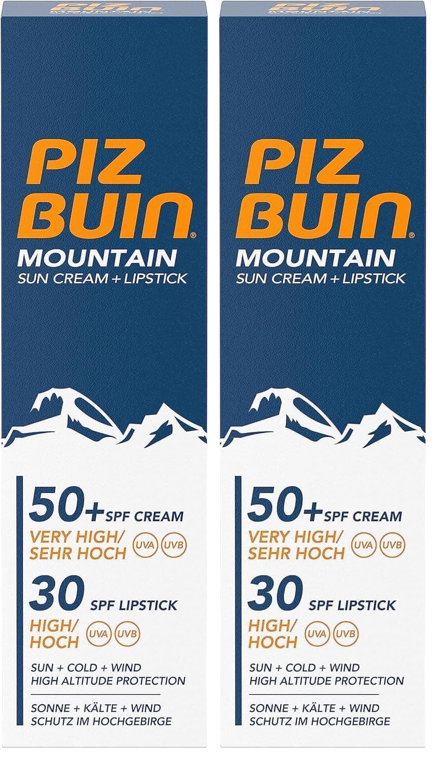 A variety of SPF lip balms, some in stick format and others in tubes, against a snowy background suggesting a mountain environment.